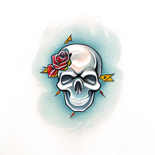 skull whith rose and guns tattoo design idea