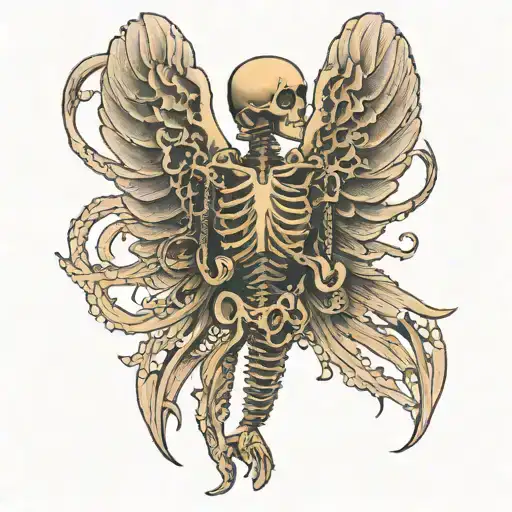 Bone wings with spinal cord connected tattoo design idea