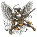 Warrior Angel fighting tattoo design idea
