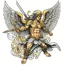 Warrior Angel fighting tattoo design idea