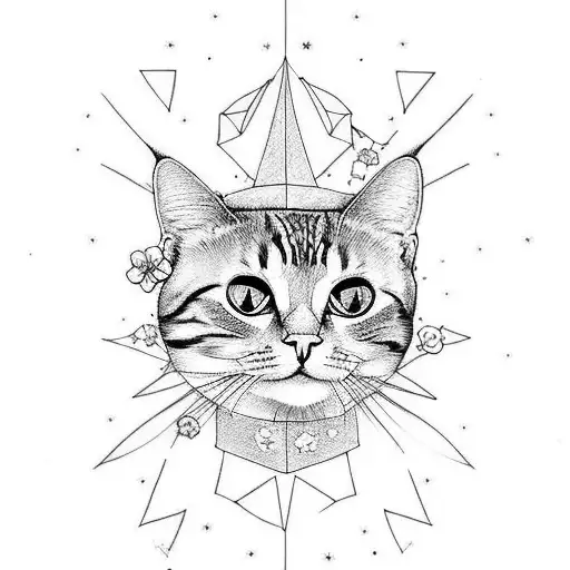 astronomy, cats, flute, flowers tattoo design idea