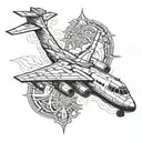 Create a tattoo design featuring a top-down view of the Ilyushin Il-76 aircraft overlaid on a prominent Orthodox cross.  tattoo design idea