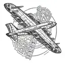Create a tattoo design featuring a top-down view of the Ilyushin Il-76 aircraft overlaid on a prominent Orthodox cross.  tattoo design idea