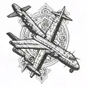 Create a tattoo design featuring a top-down view of the Ilyushin Il-76 aircraft overlaid on a prominent Orthodox cross.  tattoo design idea