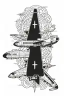 Create a tattoo design featuring a top-down view of the Ilyushin Il-76 aircraft overlaid on a prominent Orthodox cross.  tattoo design idea