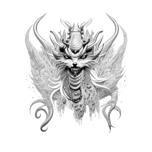 A dishwasher transforming into a mythical creature with animal features tattoo design idea