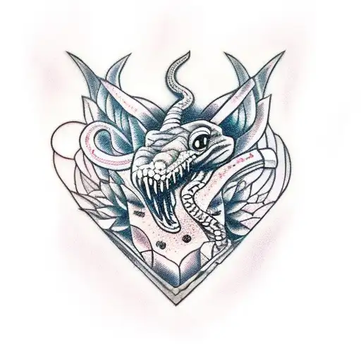 serpiente con un craneo de wendigo y rosas tattoo design idea