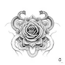 serpiente con un cranneo de indigo y rosas tattoo design idea