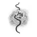 serpiente con un cranneo de indigo y rosas tattoo design idea