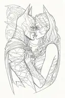 Batman and batwoman, kissing passionately, with sexy shapes, A sketch for a tattoo, drawn in pencil tattoo design idea