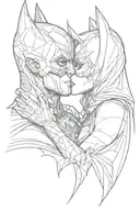 Batman and batwoman, kissing passionately, with sexy shapes, A sketch for a tattoo, drawn in pencil tattoo design idea