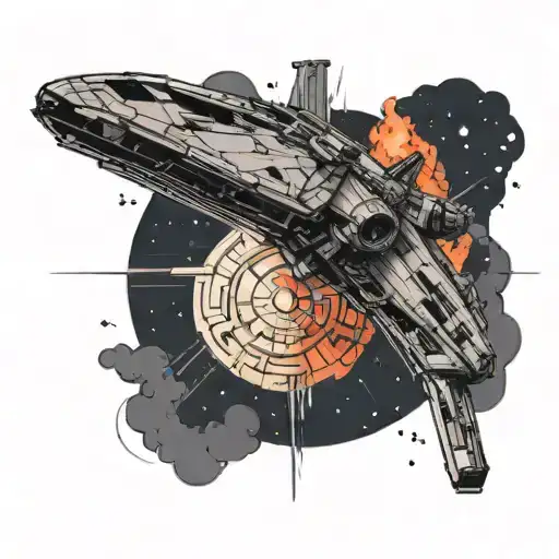 star wars, millenium falcon, lightsaber, minimalistic tattoo design idea