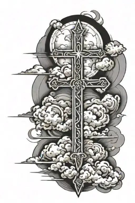 cross with clouds surrounding tattoo design idea