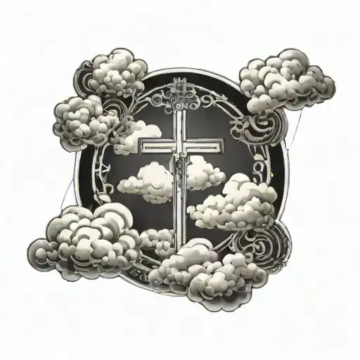 cross with clouds surrounding with G1GB tattoo design idea