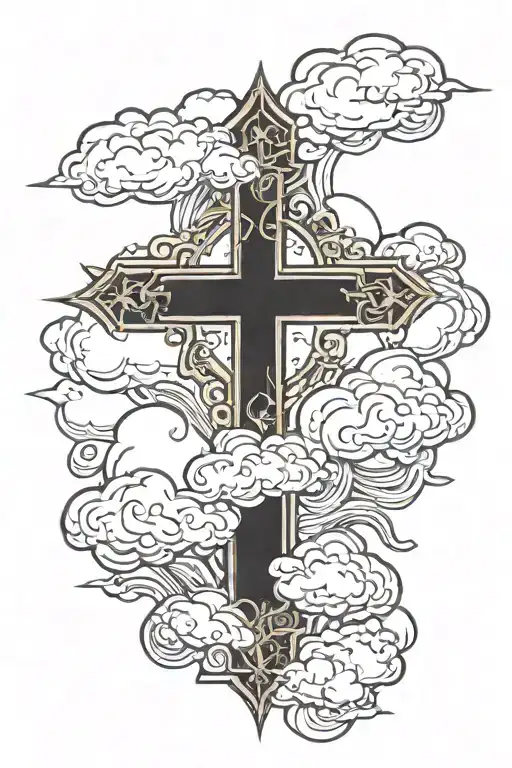 cross with clouds surrounding tattoo design idea
