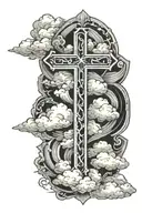 cross with clouds surrounding tattoo design idea