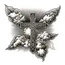 cross with clouds surrounding with G1GB tattoo design idea