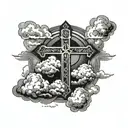 cross with clouds surrounding with G1GB tattoo design idea