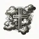 cross with clouds surrounding with G1GB tattoo design idea