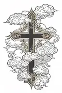 cross with clouds surrounding tattoo design idea