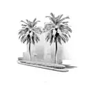 urban street with palm tree tattoo design idea