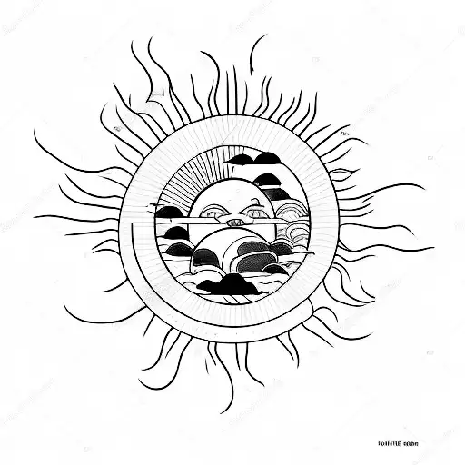 a minimal art with sun and moon in japanese style combining january  1  2002 and july 5 2002 dates tattoo design idea
