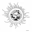 a minimal art with sun and moon in japanese style combining january  1  2002 and july 5 2002 dates tattoo design idea