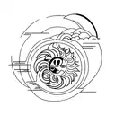 a minimal art with sun and moon in japanese style combining january  1  2002 and july 5 2002 dates tattoo design idea