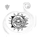 a minimal art with sun and moon in japanese style combining january  1  2002 and july 5 2002 dates tattoo design idea
