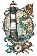 maryland lighthouse maryland flag bridge compass and blue crab  tattoo design idea