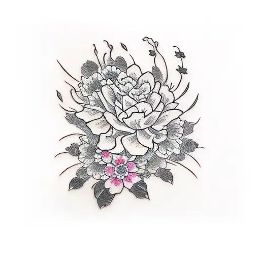 Japanese Flower Tattoo Design On Backgroundpeony Stock Vector (Royalty  Free) 1729417465 | Shutterstock