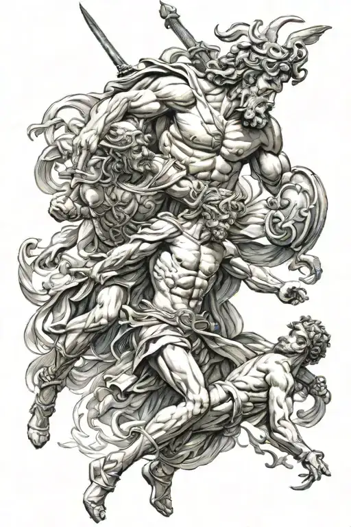 Greek vs roman gods battling tattoo design idea