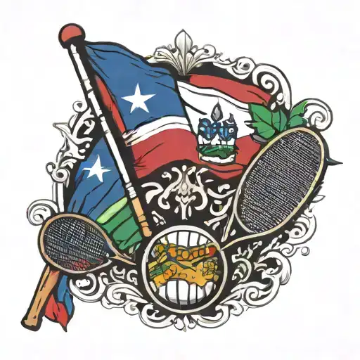 Haitian flag,Trinidadian flag, Chinese flag and tennis racket tattoo design idea