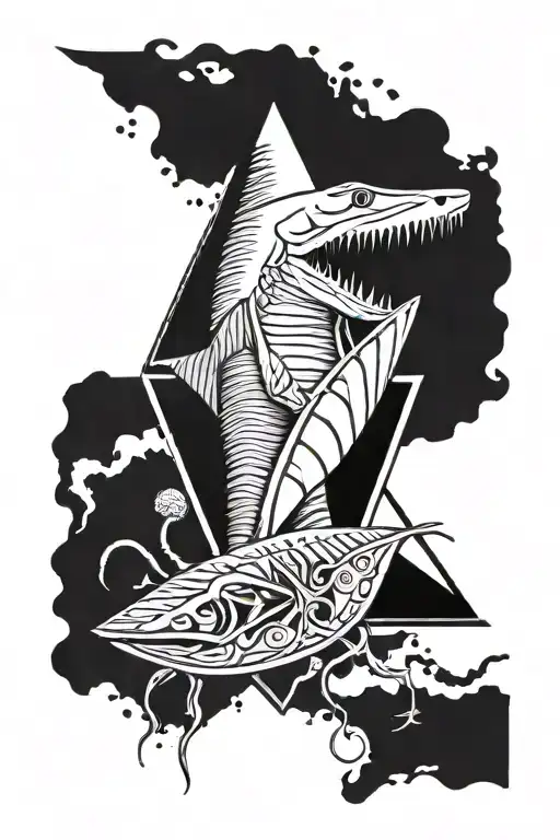 Great white shark tooth centered with a praying mantis mirror beneath it and a tattoo design idea