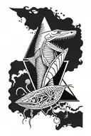 Great white shark tooth centered with a praying mantis mirror beneath it and a tattoo design idea