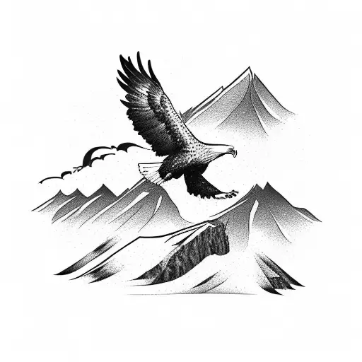 A majestic eagle soaring above a mountain range tattoo design idea