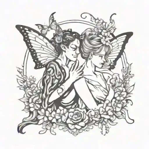 butterfly and devil half angel tattoo design idea