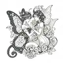 butterfly and devil half angel tattoo design idea