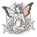butterfly and devil half angel tattoo design idea