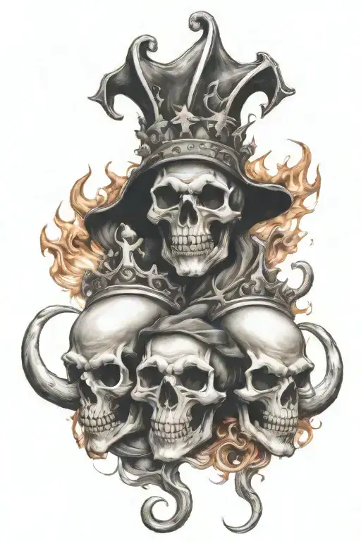 Jester skulls with flames and nautical stars tattoo design idea
