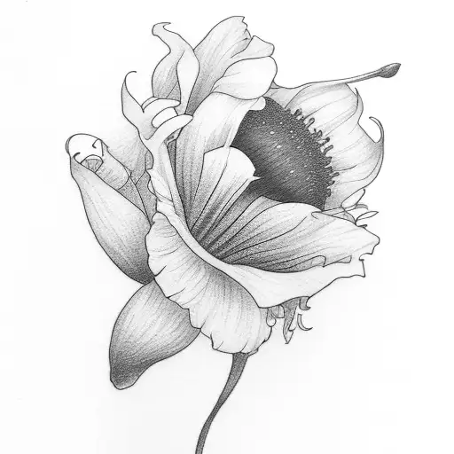 flower bouquest with 2 poppys, 2 morning glory, 1 violet, and one daffodils tattoo design idea