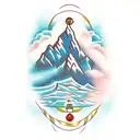 monastery on mountain everest with a compass background  tattoo design idea