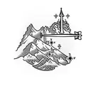 monastery on mountain everest with a compass background  tattoo design idea