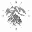 monastery on mountain everest with a compass background  tattoo design idea