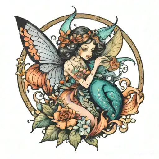 Fairy and Mermaid tattoo design idea