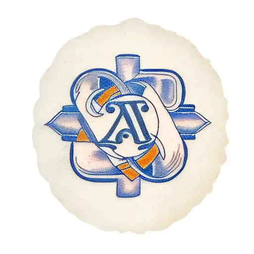 a tattoo with the Greek letters Α and Ω and the names Kleon and Liam in them. tattoo design idea