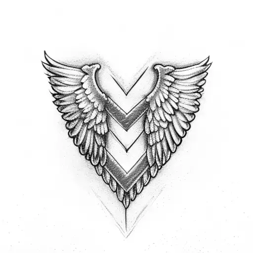 wings hanging heart with letter c in it tattoo design idea