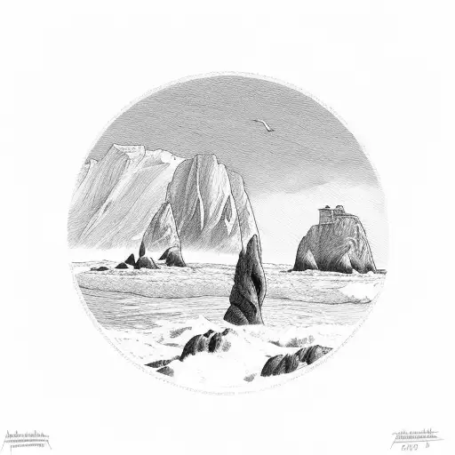 door that is open to reveal the view of haystack rock from ecola state park on the oregon coast tattoo design idea