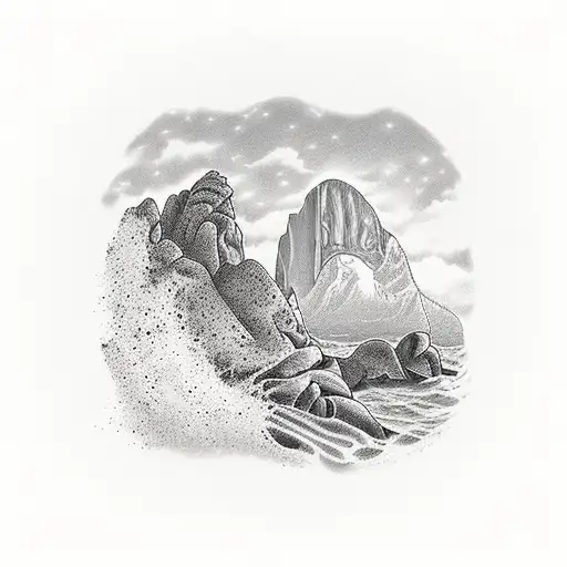 door that is open to reveal the view of haystack rock from ecola state park on the oregon coast tattoo design idea