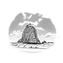 door that is open to reveal the view of haystack rock from ecola state park on the oregon coast tattoo design idea